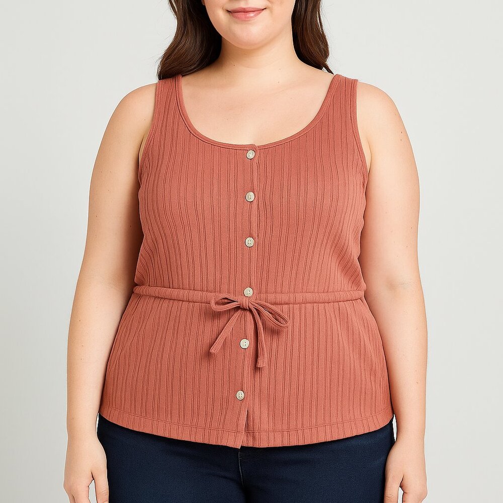 Free Assembly Women's XL‎ Sleeveless Button Front Ribbed Tank Top Pink